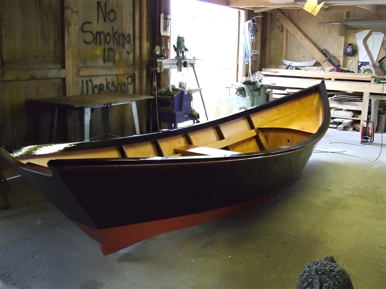 Customer-built Grand Banks dory with striking black hull