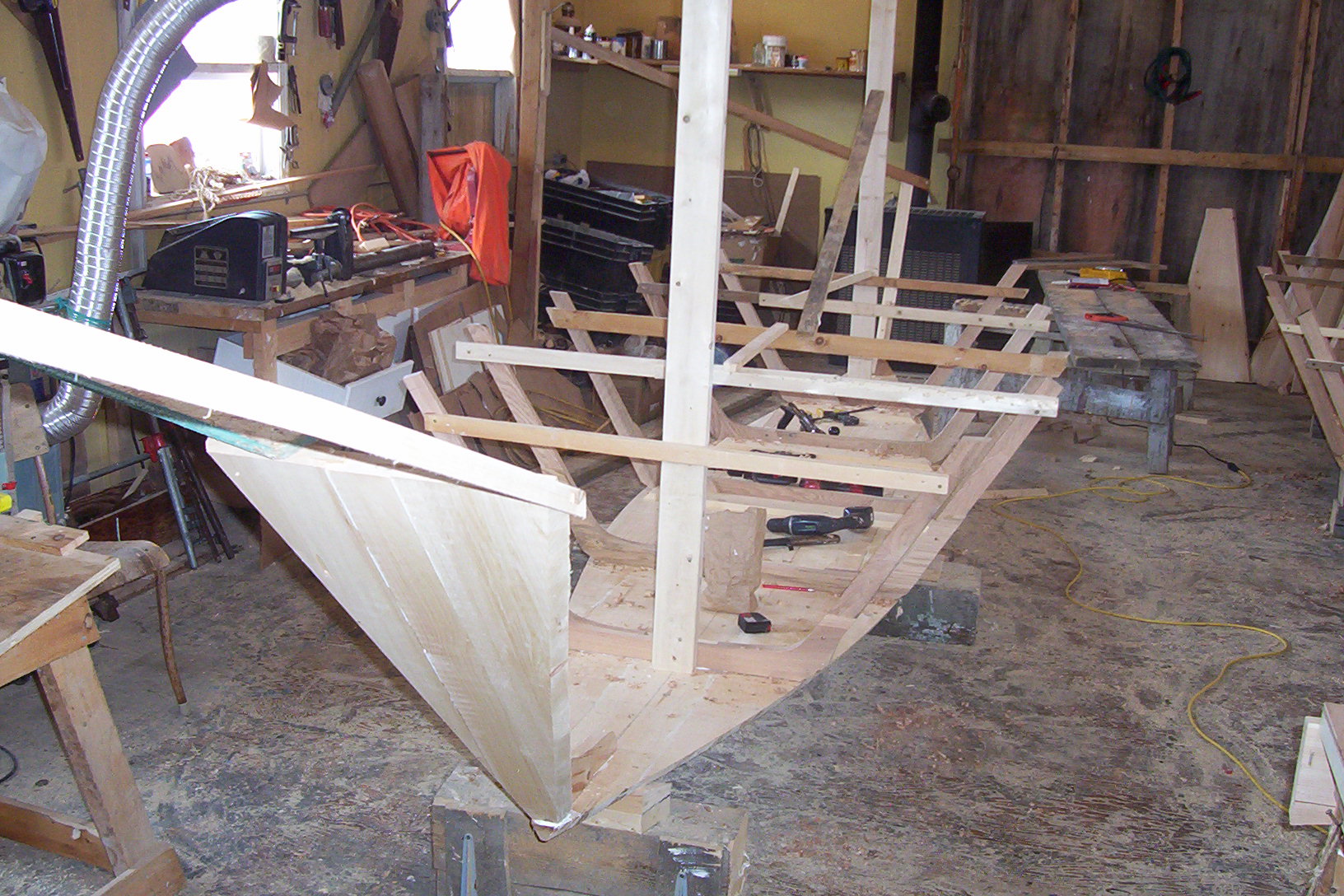 Grand Banks dory under construction - planks being fitted to frames