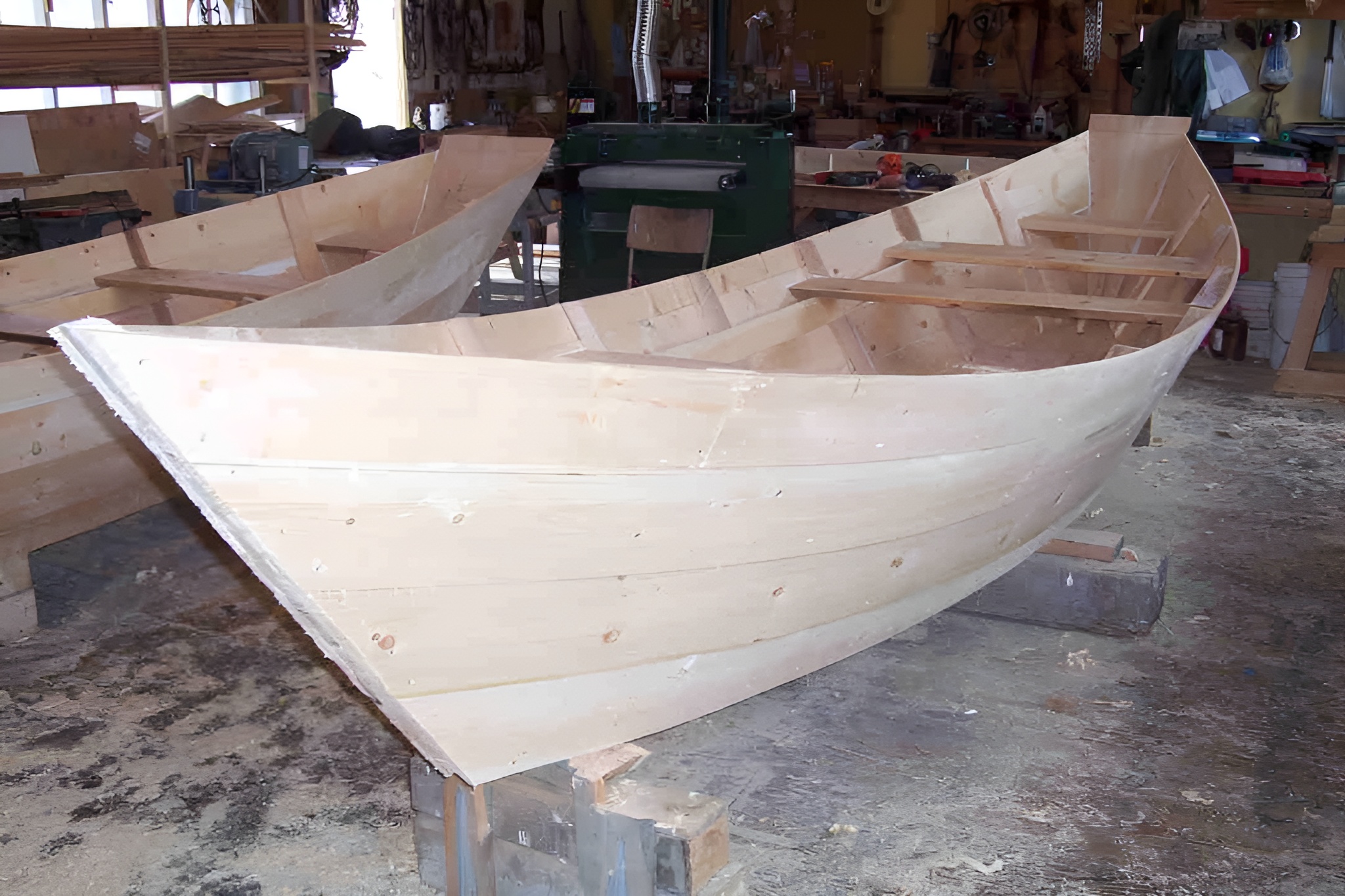 Dory under construction in a home workshop - hull taking shape